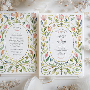 Convite Arte Nova Romântica Casamento de Tulipa & Corações