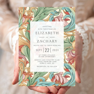 Convite Arte Novo Botânico Elegante Pastel Casamento