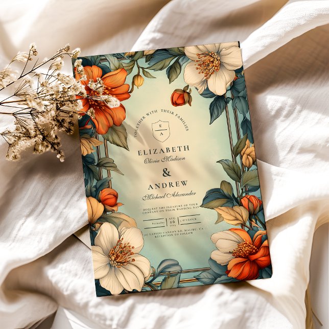 Convite Arte Novo Floral de Casamento Sofisticado (Criador carregado)