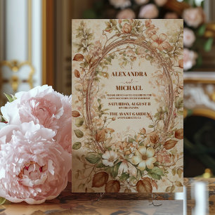 Convite Arte Novo Floral em Terracota Casamento 