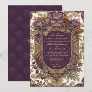 Convite Arte Novo Vintage Floral de Outono Escudo Roxo