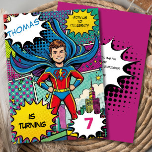 Convite Arte pop de aniversário de super-herói superboy