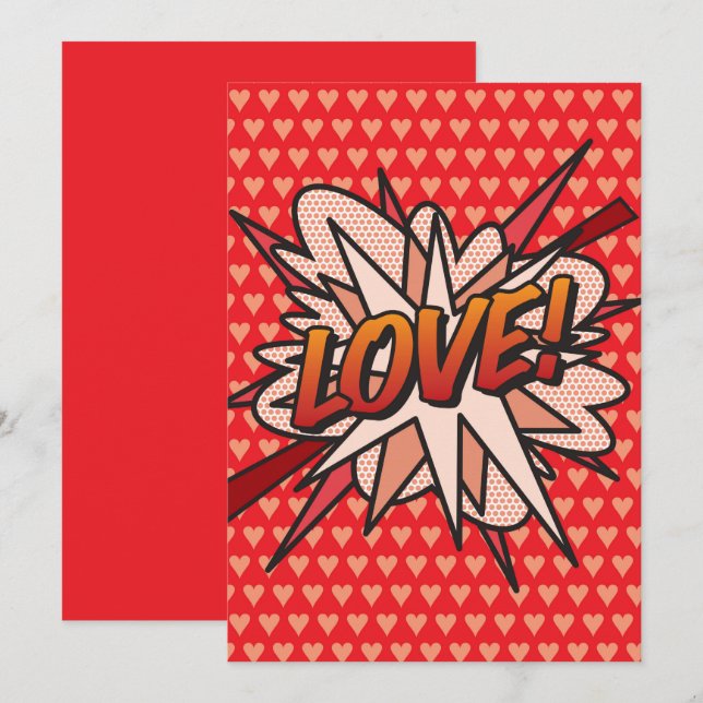 Convite ARTE POP de Quadrinhos Retrô Divertidos de AMOR (Frente/Verso)