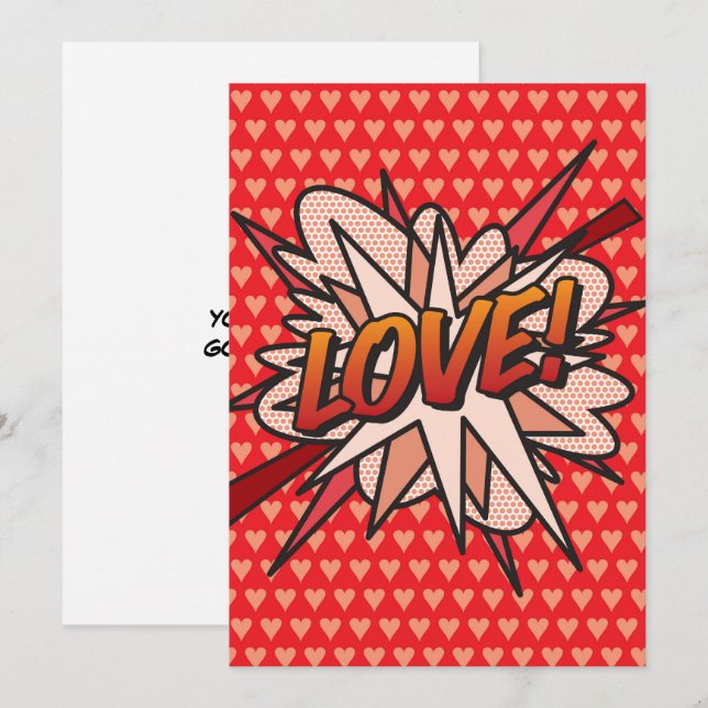 Convite ARTE POP de Quadrinhos Retrô Divertidos de AMOR (Frente/Verso)
