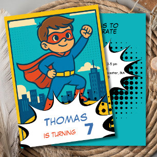 Convite Arte pop retrô super-herói superboy aniversário