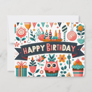 Convite Arte Popular Caprichosa Feliz Aniversário Coruja F