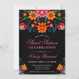 Convite Arte Popular Mexicano Floral Brilhante Sweet 16