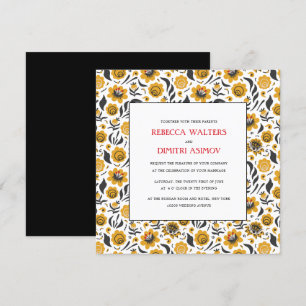 Convite Arte Popular Russa Flores Amarelas Casamento
