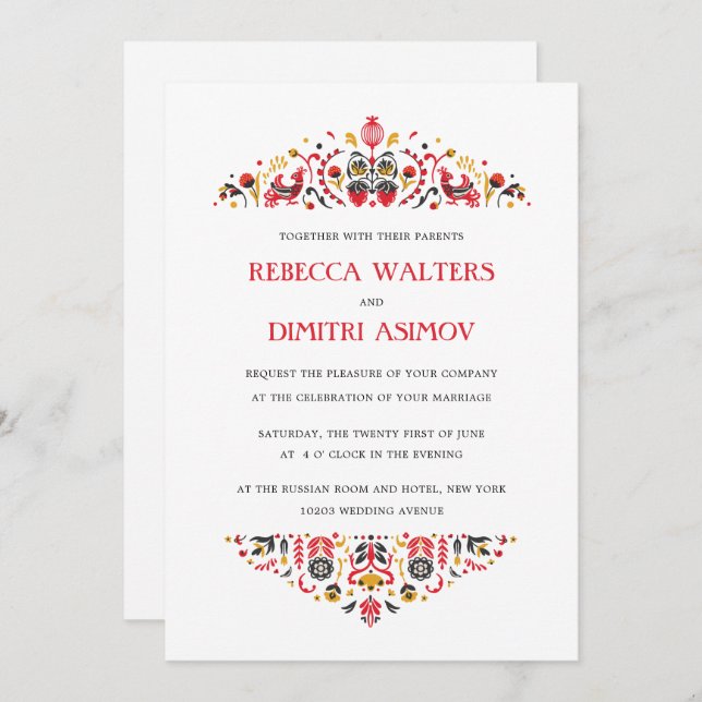 Convite Arte Popular Russa Khokhloma Flower Weding Invita (Frente/Verso)