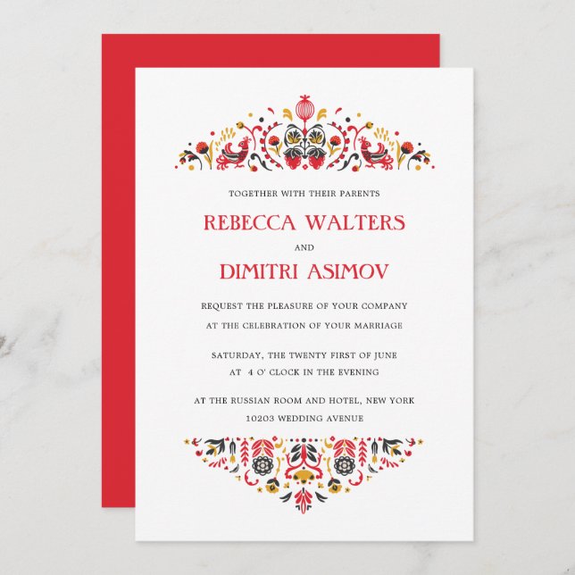 Convite Arte Popular Russa Khokhloma Flower Weding Invita (Frente/Verso)