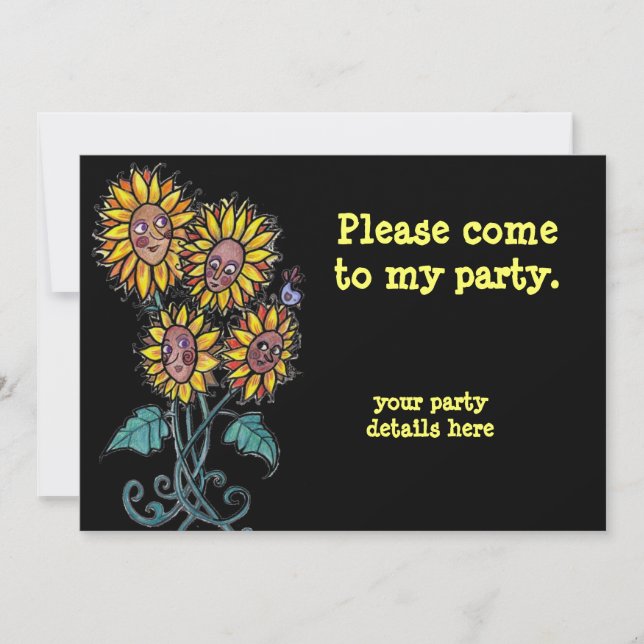 Convite Arte popular ucraniana girassol. (Frente)