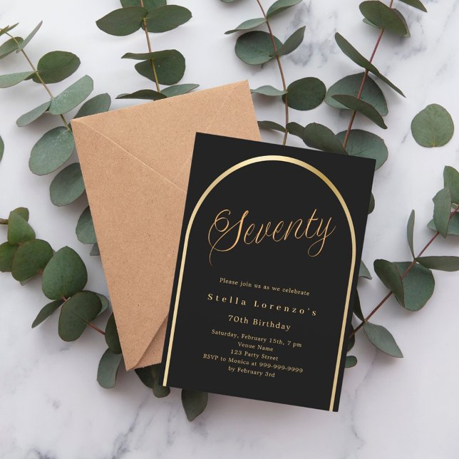 Convite Arte preta dourada, 70 de aniversário de luxo (Criador carregado)