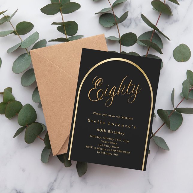 Convite Arte preta dourada, 80 de aniversário de luxo (Criador carregado)