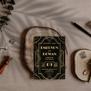 Convite Arte Preta e Dourada Arrasto 20s Personalizado