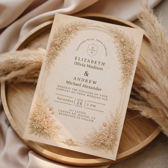 Convite Arte Refinada Casamento de Flores Silvestres Antig (Criador carregado)