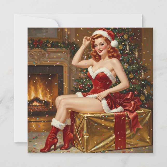 Convite Arte retrô de Papai Noel pin-up (Frente)