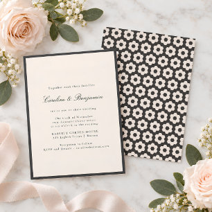 Convite Arte Retro Deco Marfim Preto Azulejo Casamento Geo