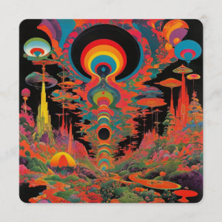 Convite Arte Retro Psicodélico Vintage dos Anos 60 Trippy