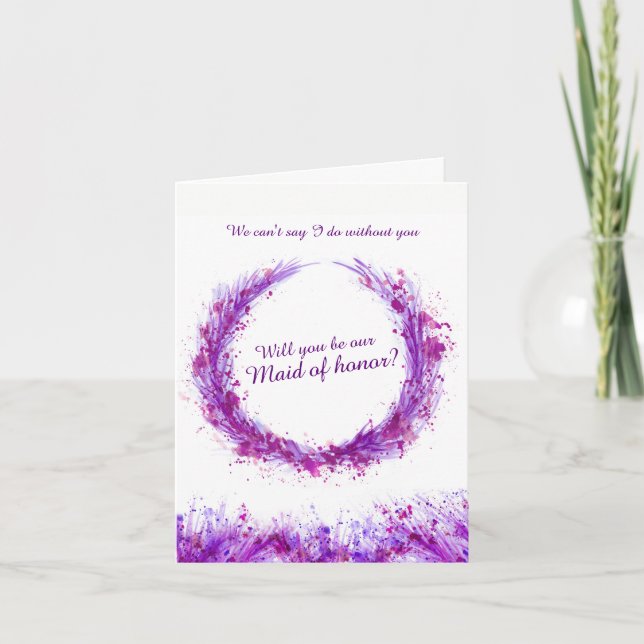 Convite Arte roxo de casamento você será nossa dama de hon (Frente)