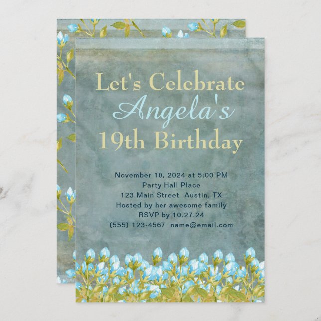 Convite Arte Rustic Teal Blue Watercolor (Frente/Verso)