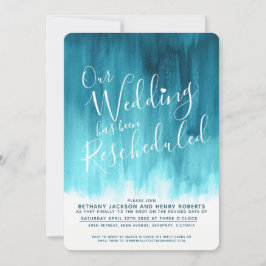 Convite Arte verde Teal aqua reagendada casamento