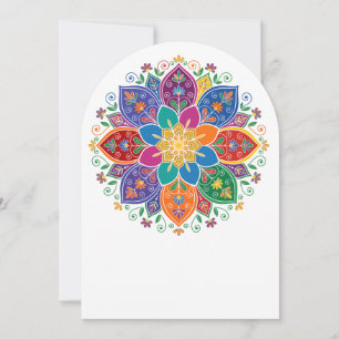 Convite Arte Vetorial de Mandala Floral Multi-Cor Vibrante