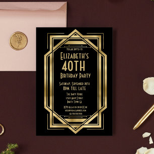 Convite Artes Deco dos Anos 20 Rugindo Preto   40º Anivers