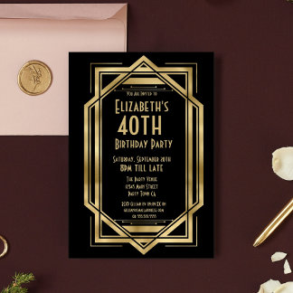 Convite Artes Deco dos Anos 20 Rugindo Preto | 40º Anivers