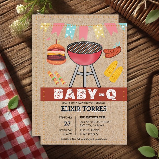 Convite Artesanato Baby Q Grill Chá de fraldas (Criador carregado)