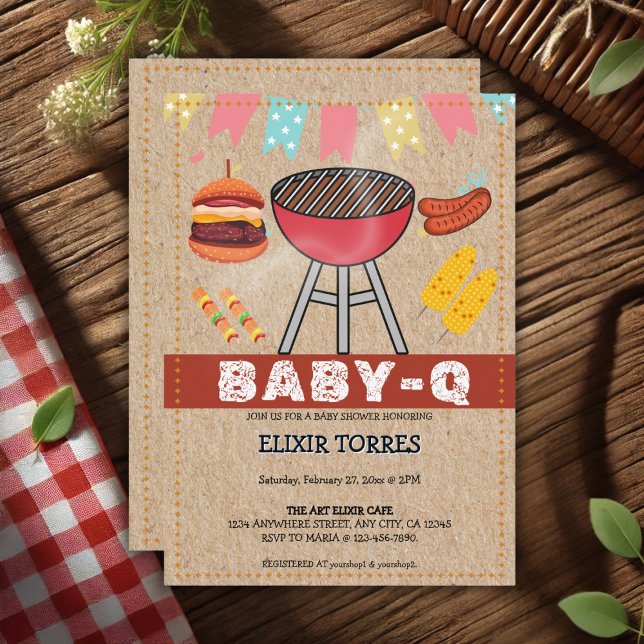 Convite Artesanato Baby Q Grill Chá de fraldas (Criador carregado)