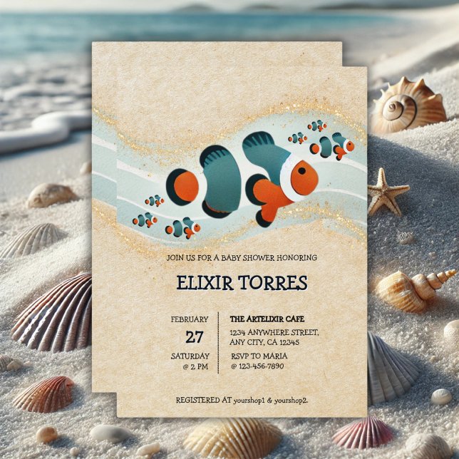 Convite Artesanato De  De Flor De Peixe Nemo Chá de fralda (Criador carregado)