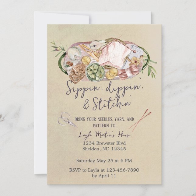 Convite Artesanato Night Knitting Party (Frente)