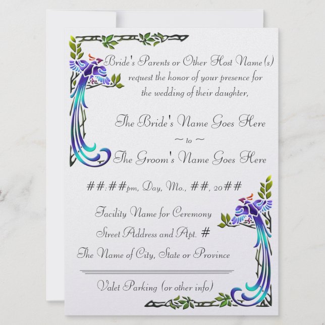 Convite Artesão Peacocks (Convite Metálico De Casamento) (Frente)