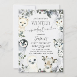 Convite Ártico Animal Winter Onederland Primeiro Aniversár