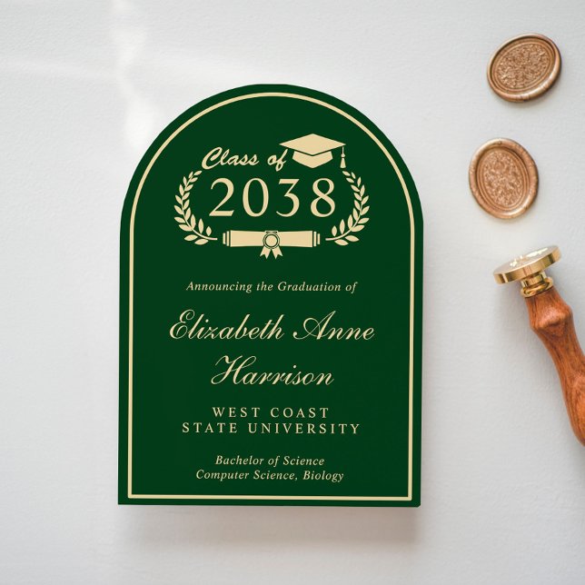 Convite Articulação do Partido do Formandos Verde de Scrip (Share the pride and excitement of your graduate's achievement with friends and family near and far)
