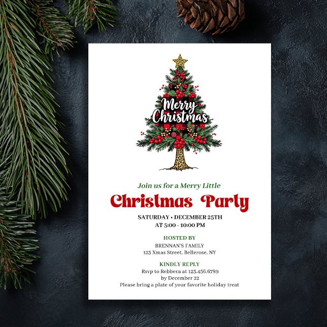 Convite Artistic Buffalo Christmas Tree Party Invitation (Artistic Buffalo Christmas Tree Party Invitation)