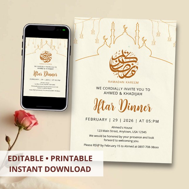 Convite Artistic Line Art Mosque Ramadan Iftar Invitation (Criador carregado)