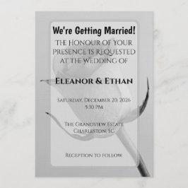 Convite Artistic Minimalist Black and White Rose Bud 