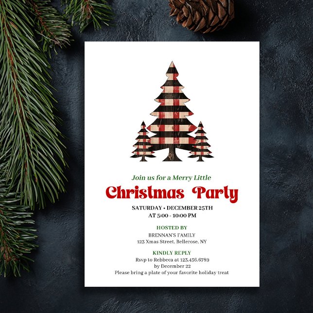 Convite Artistic Red Black Plaid Christmas Tree Invite (Artistic Red Black Plaid Christmas Tree Invite)