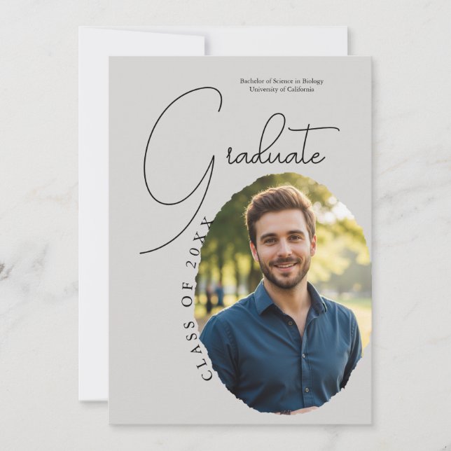 Convite Artistic Script Photo Modern Minimalist Graduation (Frente)