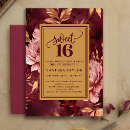 Convite Artistic Sweet Sixteen Burgundy Blush Watercolor