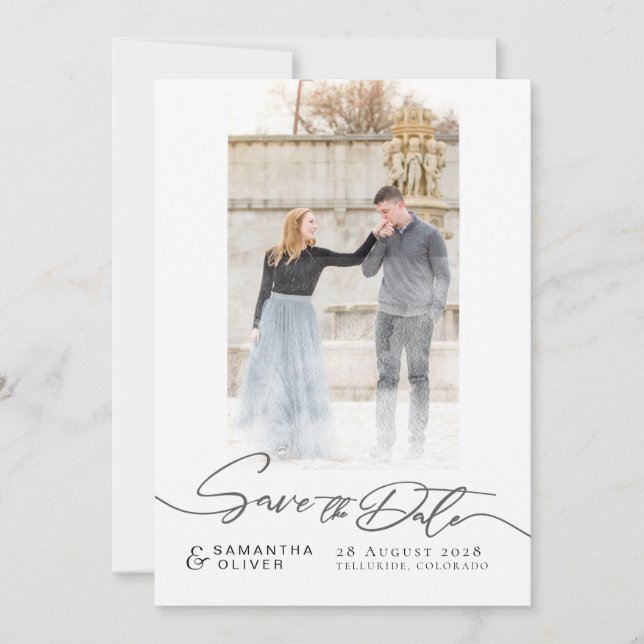 Convite Artistic White Boho Minimal Save the Date Card (Frente)