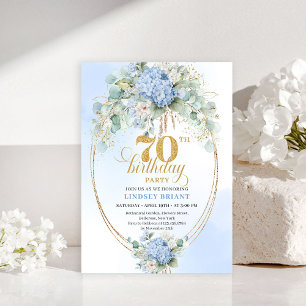 Convite Artístico Boho Aniversário de 70 anos Aquarela Azu