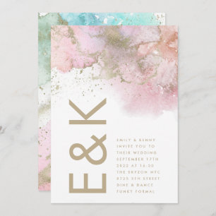 Convite Artístico Moderno Foil Watercolor Monograma Casame