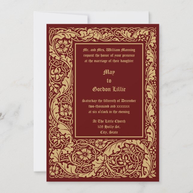 Convite Arts & Crafts Style 1905 Floral Foliage Wedding (Frente)