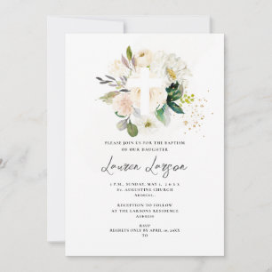 Convite ArtsApp Elegante H2 Alabastro Rosas Batismo
