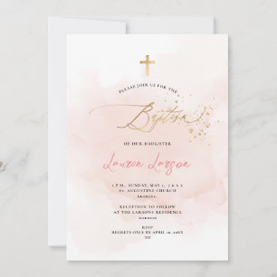 Convite ArtsApp Elegante H2 Lavado Rosa Pálido Batismo