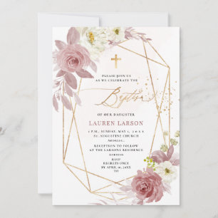 Convite ArtsApp Elegante H2 Rosa Empoeirado Rosas Batismo