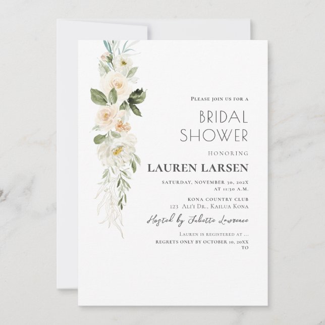 Convite ArtsApp H2 Alabaster Cream Rosas e Folhagem (Frente)