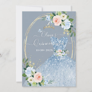 Convite ArtsApp H2 Rosas Azuis Brilhantes Quinceanera